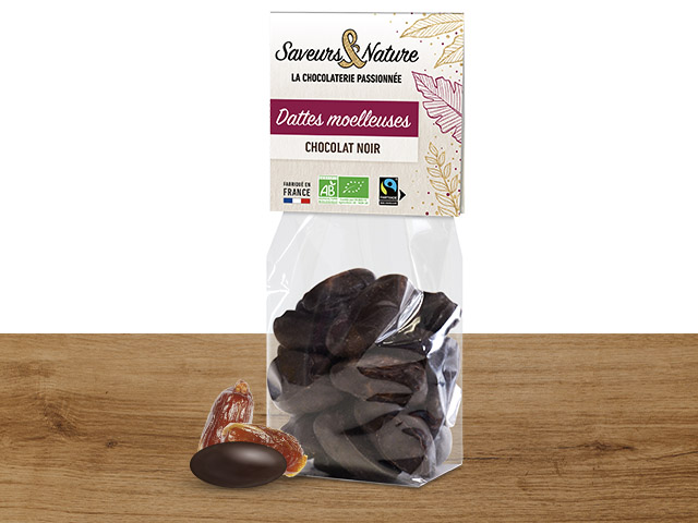 Sachet de dates moelleuses enrobées de chocolat noir